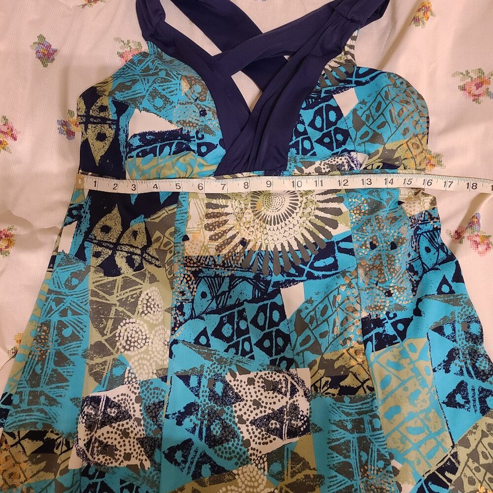 Swimsuit with a skirt in Turquoise and Navy Sz 14 One Piece